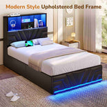 DICTAC | Gaming Bed with 4 Drawers, Storage Headboard, Charging Station & RGB LED Lights - Black