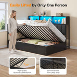 DICTAC | Twin Corner Bed with Hydraulic Storage, Bookcase, Charging Station & LED Lights - Black