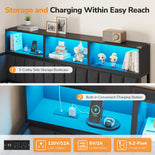 DICTAC | Twin Corner Bed with Hydraulic Storage, Bookcase, Charging Station & LED Lights - Black