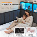 DICTAC | Twin Corner Bed with Hydraulic Storage, Bookcase, Charging Station & LED Lights - Black