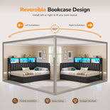 DICTAC | Twin Corner Bed with Hydraulic Storage, Bookcase, Charging Station & LED Lights - Black