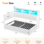 DICTAC | Twin Corner Bed with Hydraulic Storage, Bookcase, Charging Station & LED Lights - White