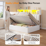 DICTAC | Twin Corner Bed with Hydraulic Storage, Bookcase, Charging Station & LED Lights - White