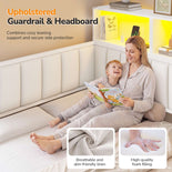 DICTAC | Twin Corner Bed with Hydraulic Storage, Bookcase, Charging Station & LED Lights - White