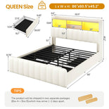 DICTAC | Bed Frame with 4 Storage Drawers, Headboard, Charging Station & RGB LED Lights - White