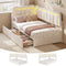DICTAC | Corner Bed Frame with Storage Drawers, LED Lights & Charging Station, Upholstered Daybed with Adjustable Wavy Headboard - Beige