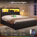 DICTAC | Bed Frame with 4 Storage Drawers, Headboard, Charging Station & RGB LED Lights - Black