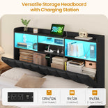 DICTAC | Bed Frame with 4 Storage Drawers, Headboard, Charging Station & RGB LED Lights - Black