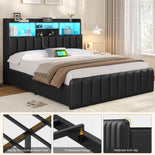 DICTAC | Bed Frame with 4 Storage Drawers, Headboard, Charging Station & RGB LED Lights - Black