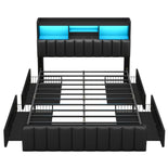 DICTAC | Bed Frame with 4 Storage Drawers, Headboard, Charging Station & RGB LED Lights - Black