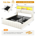 DICTAC | Bed Frame with 4 Storage Drawers, Headboard, Charging Station & RGB LED Lights - White