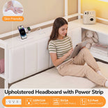 DICTAC |  Twin Corner Bed with 8 Storage Drawers, Bookshelf, Charging Station & LED Lights