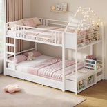 DICTAC |  Twin Over Twin Bunk Bed with 4 Storage Drawers, Bookshelf, Reading Nook & LED Lights