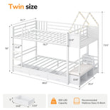 DICTAC |  Twin Over Twin Bunk Bed with 4 Storage Drawers, Bookshelf, Reading Nook & LED Lights