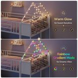 DICTAC |  Twin Over Twin Bunk Bed with 4 Storage Drawers, Bookshelf, Reading Nook & LED Lights