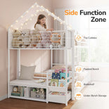 DICTAC |  Twin Over Twin Bunk Bed with 4 Storage Drawers, Bookshelf, Reading Nook & LED Lights