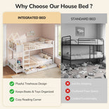 DICTAC |  Twin Over Twin Bunk Bed with 4 Storage Drawers, Bookshelf, Reading Nook & LED Lights