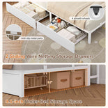 DICTAC | Corner Bed Frame with Storage Drawers, Bookcase Headboard, LED Lights & Charging Station for Kids and Teens - White