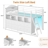 DICTAC | Twin Low Loft Bed with 8 Storage Drawers, 4 Bookshelves, LED Lights & Play Space for Kids