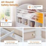 DICTAC | Twin Low Loft Bed with 8 Storage Drawers, 4 Bookshelves, LED Lights & Play Space for Kids