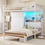 DICTAC L-Shaped Bunk Bed with 8 Storage Drawers, LED Lights, Charging Station & Storage Headboard