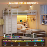 DICTAC L-Shaped Bunk Bed with 8 Storage Drawers, LED Lights, Charging Station & Storage Headboard