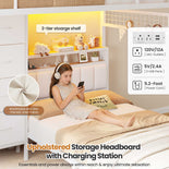 DICTAC L-Shaped Bunk Bed with 8 Storage Drawers, LED Lights, Charging Station & Storage Headboard