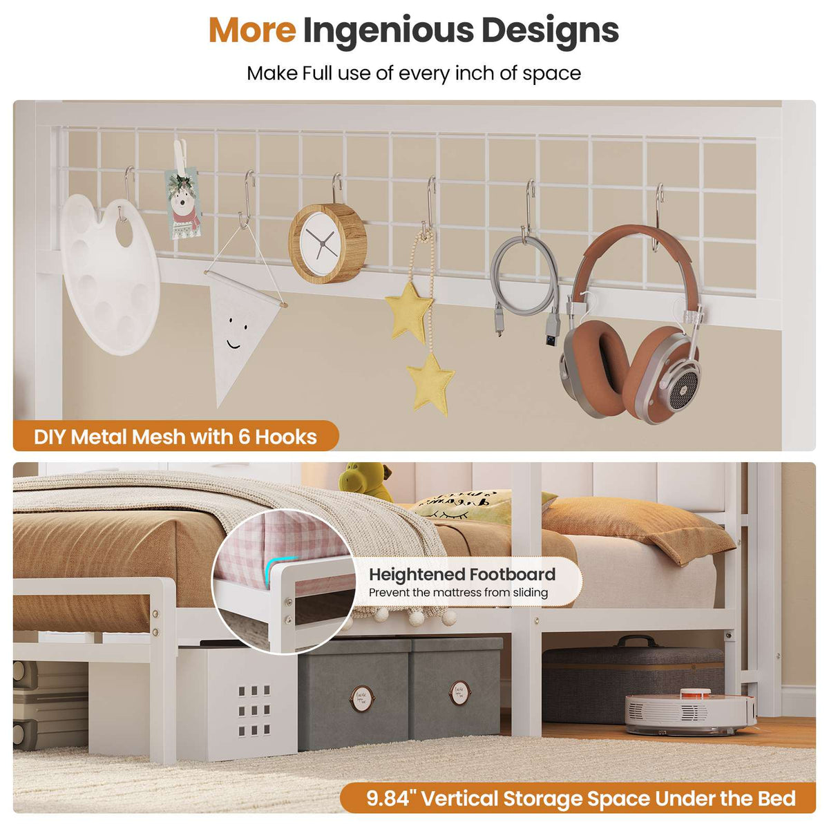 DICTAC L-Shaped Bunk Bed with 8 Storage Drawers, LED Lights, Charging Station & Storage Headboard