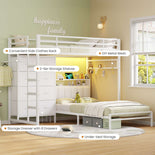 DICTAC L-Shaped Bunk Bed with 8 Storage Drawers, LED Lights, Charging Station & Storage Headboard