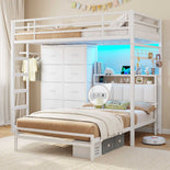 DICTAC L-Shaped Bunk Bed with 8 Storage Drawers, LED Lights, Charging Station & Storage Headboard